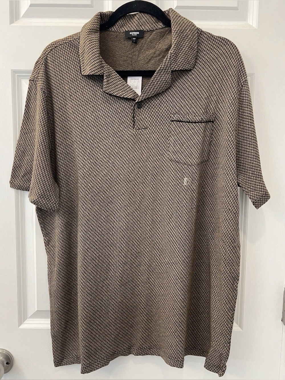 NWT Men’s Express Johnny Collar Cotton Polo Geo Pattern Shirt Size Large $64